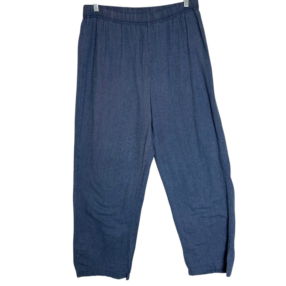Lands End Mens M Blue‎ Herringbone Cotton Elastic Waist Relaxed Fit Pants